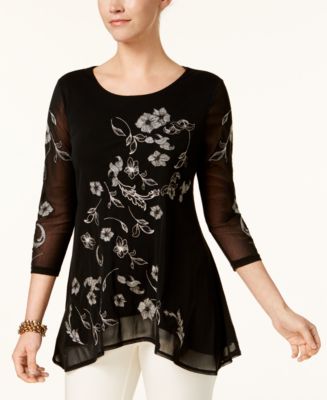 Alfani Embroidered Swing Top, Created for Macy's - Macy's