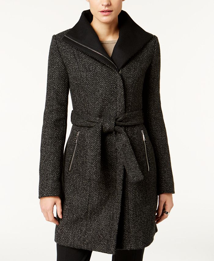T Tahari Asymmetrical Tweed Coat - Macy's