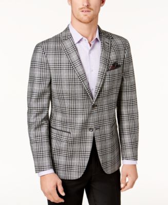 Tallia Men's Slim-fit Black & White Plaid Soft-constructed Sport Coat 