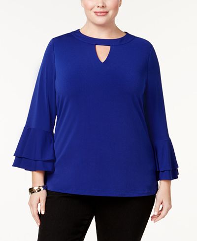 Charter Club Plus Size Ruffled-Sleeve Top, Created for Macy's - Tops ...