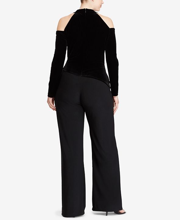 Lauren Ralph Lauren Plus Size Velvet ColdShoulder Surplice Jumpsuit