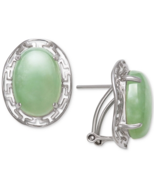 image of Dyed Jade (10 x 14mm) Greek Key Oval Drop Earrings in Sterling Silver
