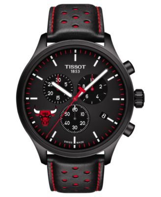 Tissot - Men's Swiss Chronograph Chrono XL NBA Chicago Bulls Black Leather Strap Watch 45mm