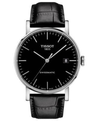 Tissot - Men's Swiss Automatic Everytime Swissmatic Black Leather Strap Watch 40mm