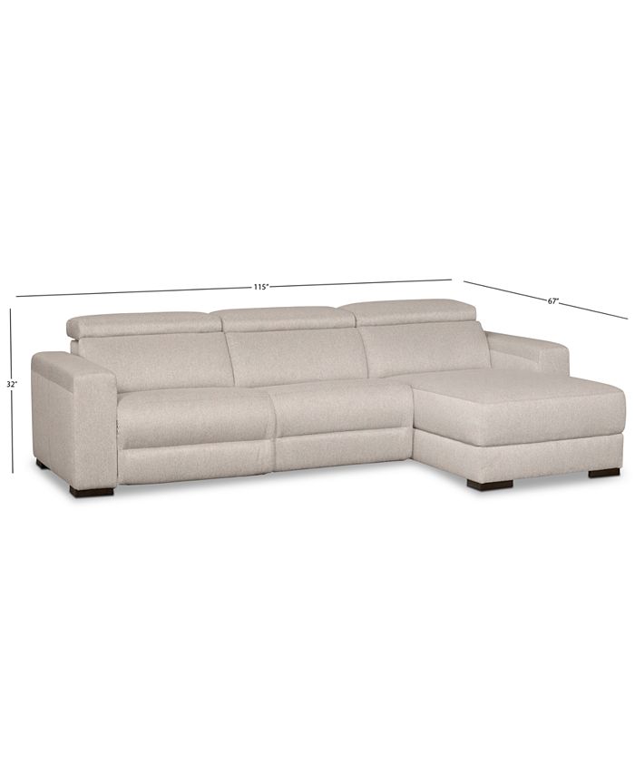 Furniture Nevio 3Pc. Fabric Sectional Sofa with Chaise, 1 Power