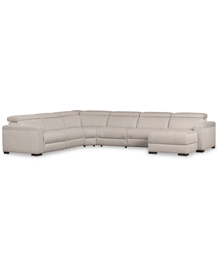 Furniture - Nevio 6-Pc. Fabric Sectional Sofa with Chaise, 2 Power Recliners and Articulating Headrests, Created for Macy's