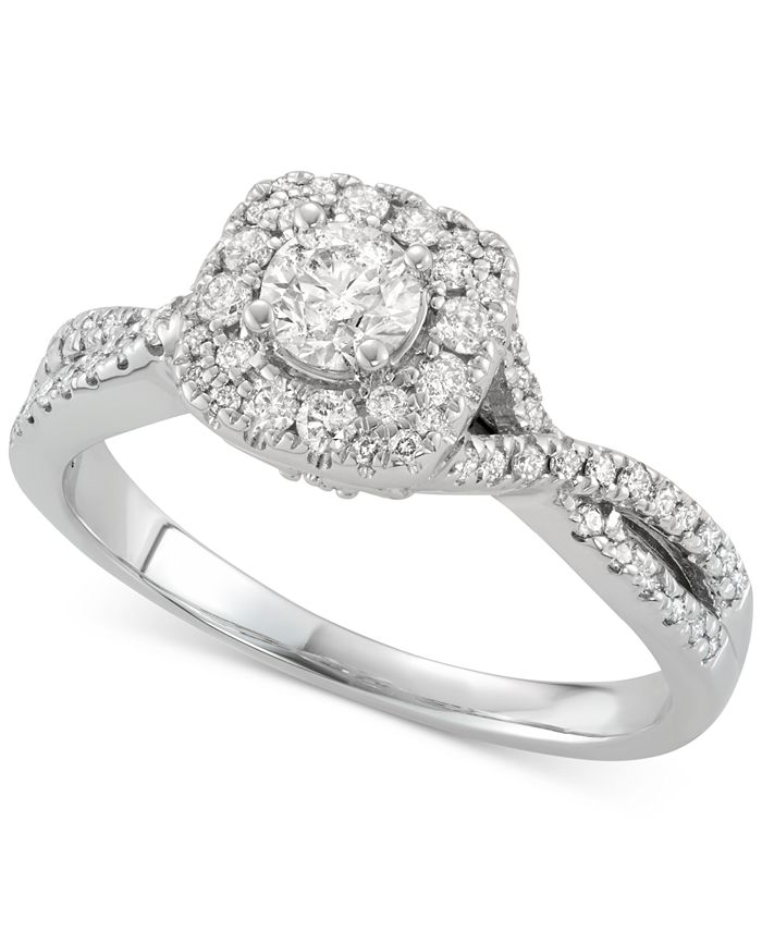 Macy's Diamond Halo Engagement Ring (3/4 ct. t.w.) in 14k White Gold ...