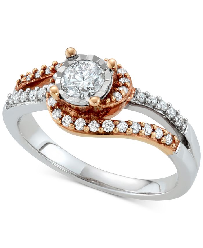 Macy's Diamond Two-Tone Engagement Ring (5/8 ct. t.w.) in 14k White ...