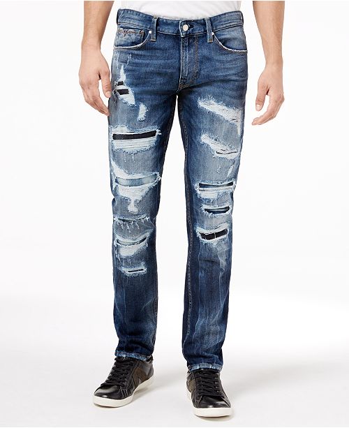 GUESS Men's Faded Ripped Slim Straight Fit Stretch Jeans & Reviews ...