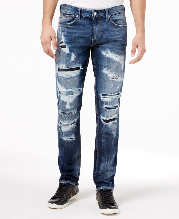 GUESS Men's Faded Ripped Slim Straight Fit Stretch Jeans - Macy's