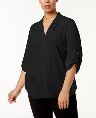 Calvin Klein - Plus Size Pleated-Neck Blouse