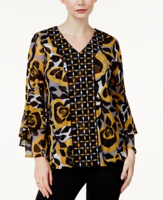 Alfani Women's Printed Ruffle Trim Top White Size Petite main image 1