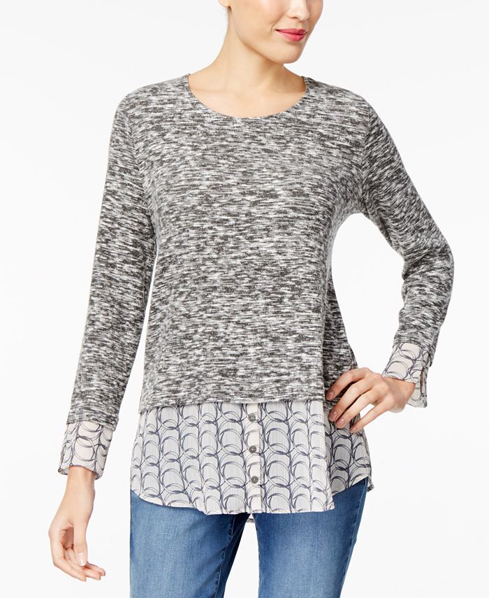 Style & Co Petite Space-Dyed Woven-Hem Top, Created for Macy's - Macy's