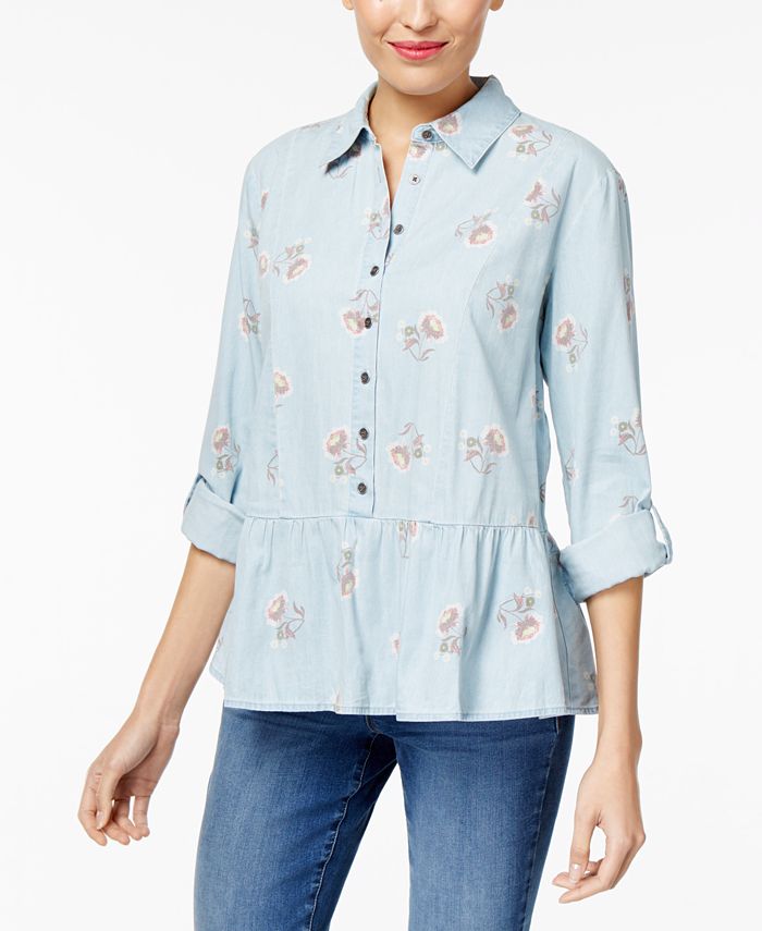 Style & Co Petite Floral-Print Peplum Shirt, Created for Macy's - Macy's