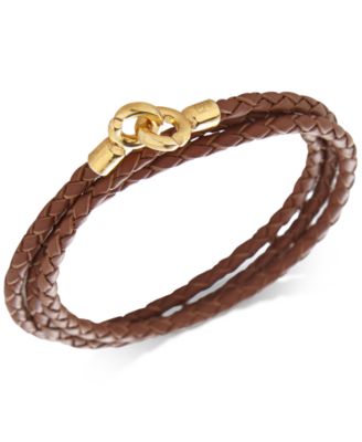 Vince Camuto - Men's Leather Wrap Bracelet in 14k Gold-Plated Sterling Silver