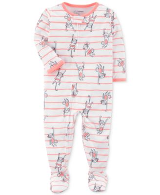 Carter's 1-Pc. Striped Monkey-Print Footed Pajamas, Baby Girls ...