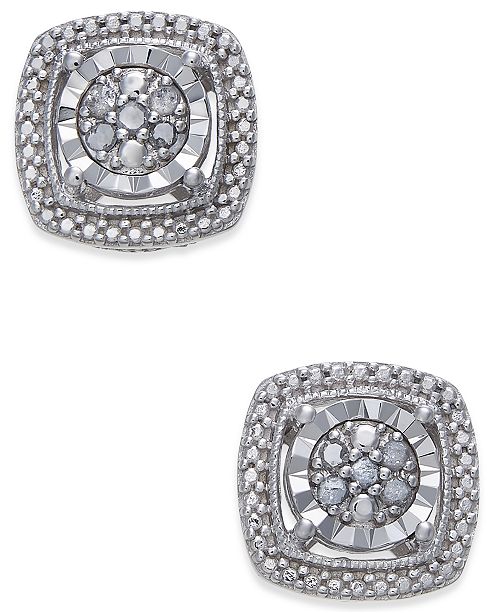 Macy's Diamond Cluster Miracle Plate Stud Earrings (1/10 ct. t.w.) in