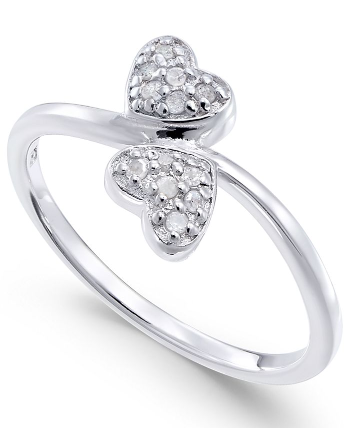 Macy's Diamond Double Heart Ring (1/10 ct. t.w) in Sterling Silver - Macy's