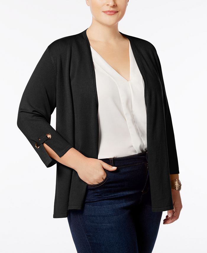 Charter Club Plus Size 3/4-Sleeve Swing Cardigan, Created for Macy's ...