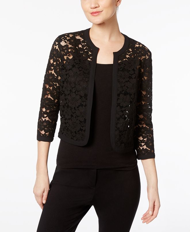 anne klein broderie cropped lace cardigan