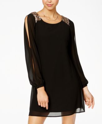 Sequin Hearts - Juniors' Split-Sleeve Shift Dress
