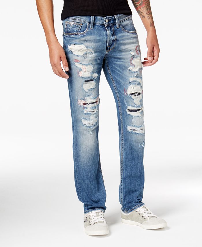 GUESS Men's Vermont Slim-Straight Fit Stretch Destroyed Jeans - Macy's