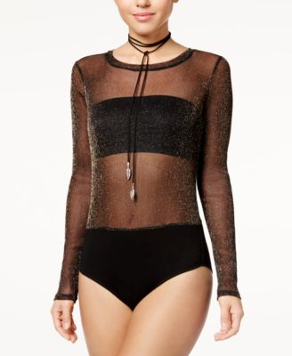 Material Girl Juniors' Metallic Mesh Bodysuit, Created for Macy's