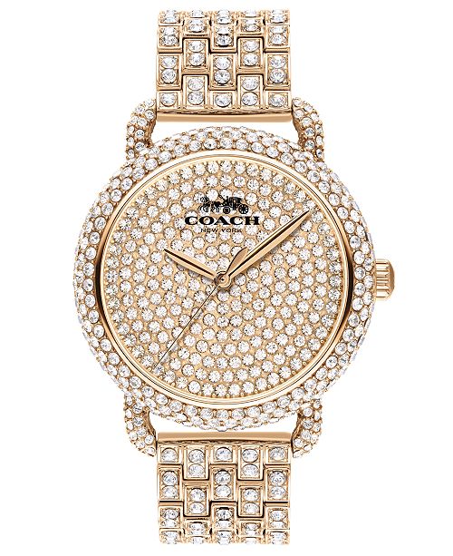 COACH Women&#39;s Delancey Carnation Gold-Tone Pavé Bracelet Watch 36mm & Reviews - Watches ...