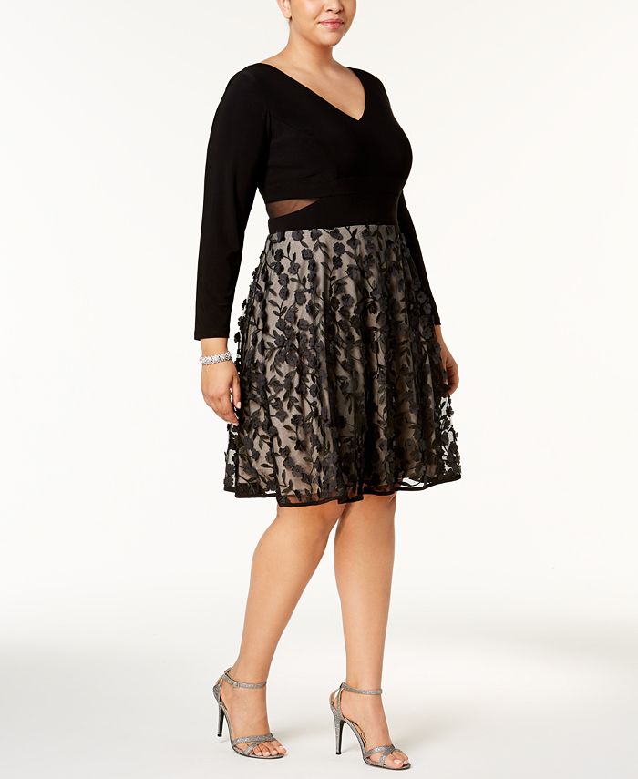 XSCAPE Plus Size Illusion 3D Flower Dress Macy's
