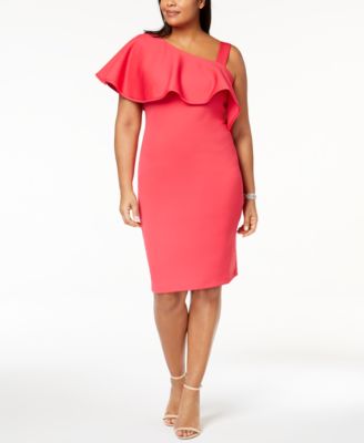 calvin klein one shoulder ruffle dress