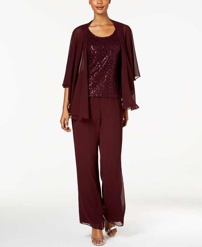 SL Fashions 3-Pc. Sequined Pantsuit - Macy's