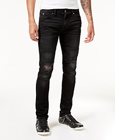 Men's Slim-Fit Tapered Stretch Ripped Moto Jeans 