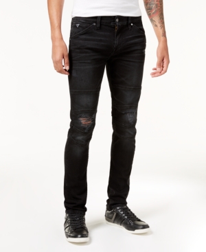 image of Guess Men-s Slim-Fit Tapered Stretch Ripped Moto Jeans
