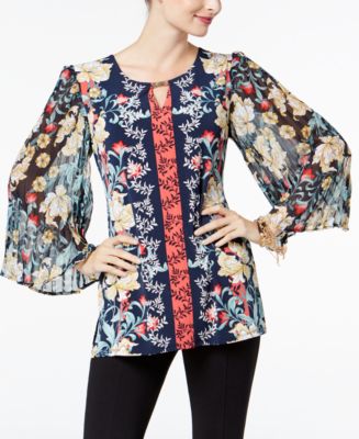 JM Collection Pleated-Sleeve Mixed-Print Tunic, Created for Macy's - Macy's