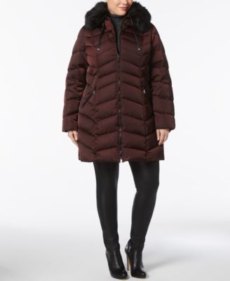 T Tahari Plus Size Faux-Fur-Trimmed Hooded Down Puffer Coat Macy's - Main Image
