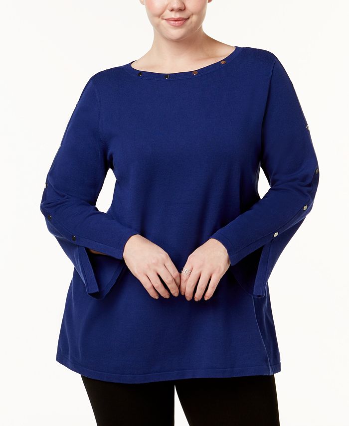 Alfani Plus Size Studded Split-Cuff Sweater, Created for Macy's - Macy's
