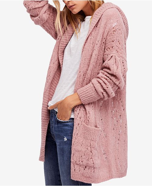 Free People Lemon Drop Hooded Pointelle Knit Cardigan Reviews Sweaters Juniors Macy S