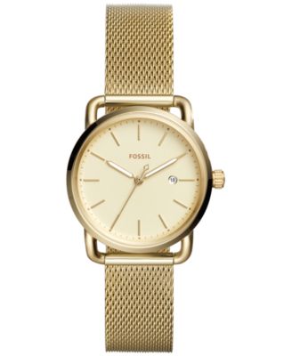 Fossil - Women's Commuter Gold-Tone Stainless Steel Mesh Bracelet Watch 34mm