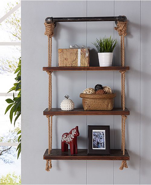 Armen Living 24" Brannon Modern Pine Wood Floating Wall Shelf in Gray