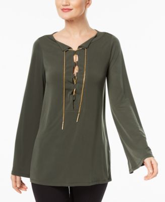 Michael Kors Chain Lace-Up Tunic, Created for Macy's & Reviews - Tops ...