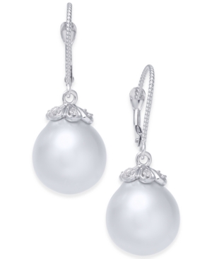 image of Cultured Baroque White South Sea Pearl (11mm) & Diamond (1/8 ct. t.w.) Drop Earrings in 14k White Gold