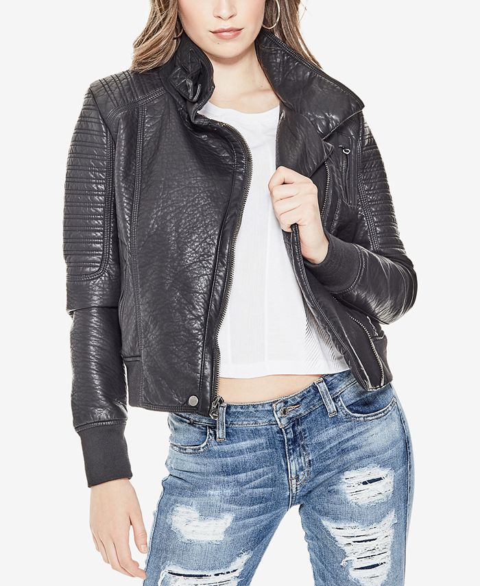 GUESS Evelyn Faux-Leather Moto Jacket - Macy's