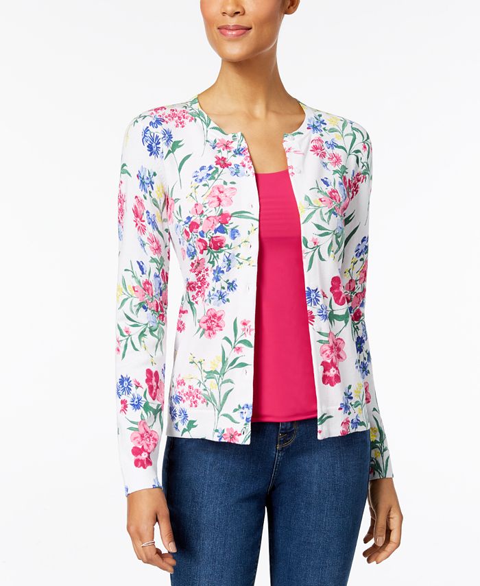 Karen Scott Womens Petite Crew Neck Cardigan Pink Size Pl