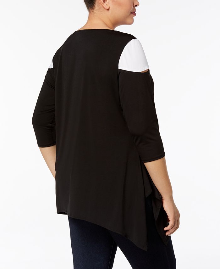 NY Collection Plus Size Colorblocked Cutout Tunic - Macy's