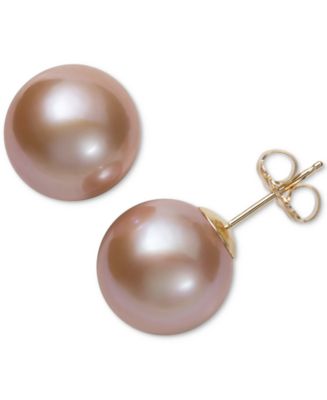 Belle de Mer Pink Cultured Freshwater Pearl (11mm) Stud Earrings in 14k ...