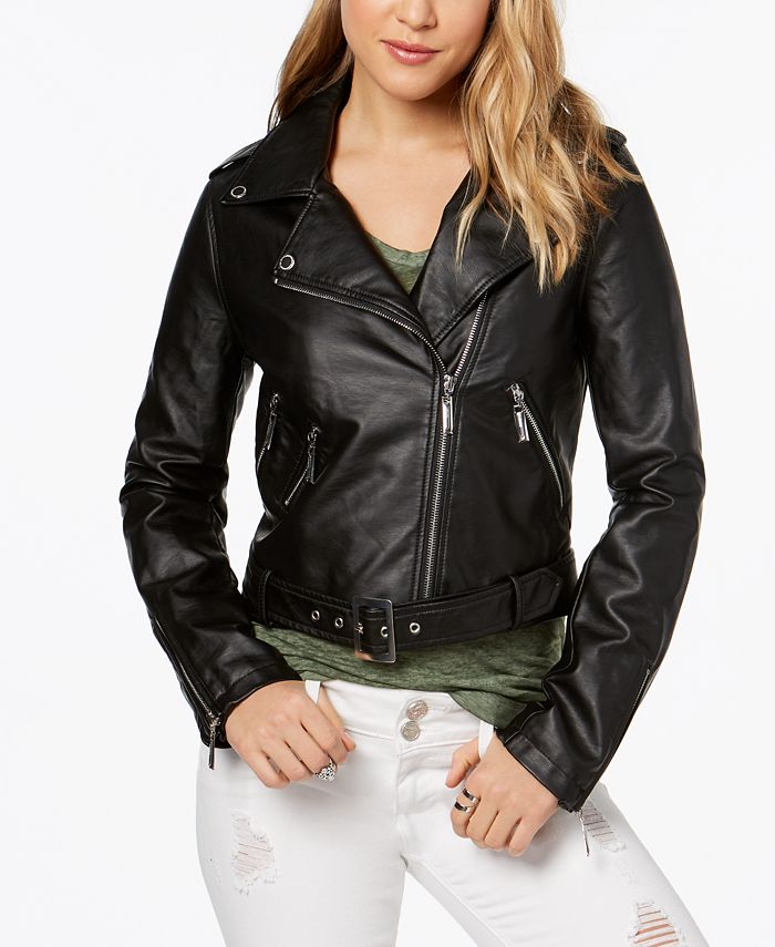 Jou Jou Faux-Leather Asymmetrical Moto Jacket - Macy's