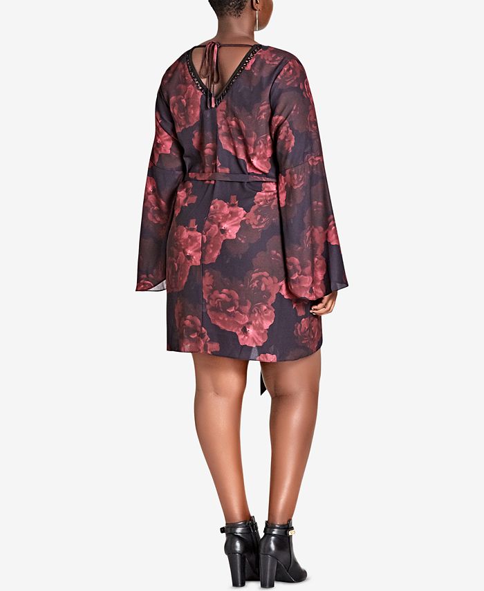 City Chic Trendy Plus Size Rose-Print Dress - Macy's
