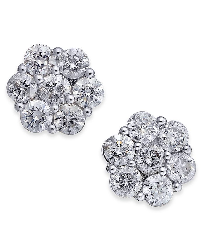 Macy's Diamond Cluster Stud Earrings (2 ct. t.w.) in 14k White 