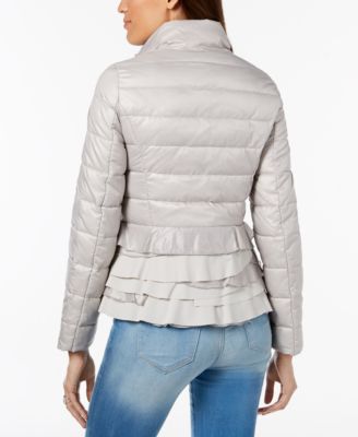 T Tahari Ruffled Puffer Coat 