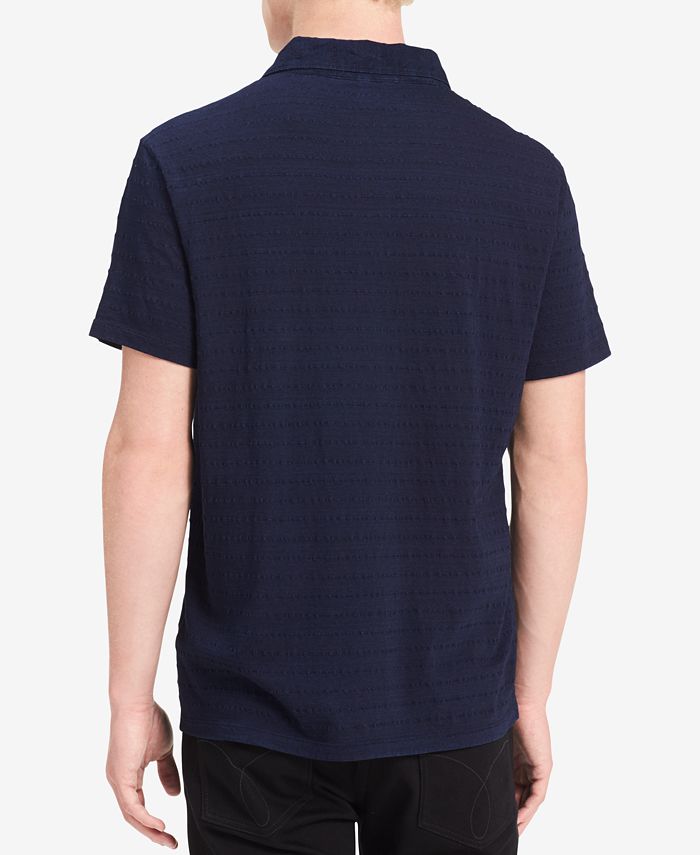 Calvin Klein Jeans Men's Textured-Stripe Johnny-Collar Polo - Macy's